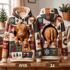 סווטשירט קפוצ׳ון טלאים עם פרה סקוטית
