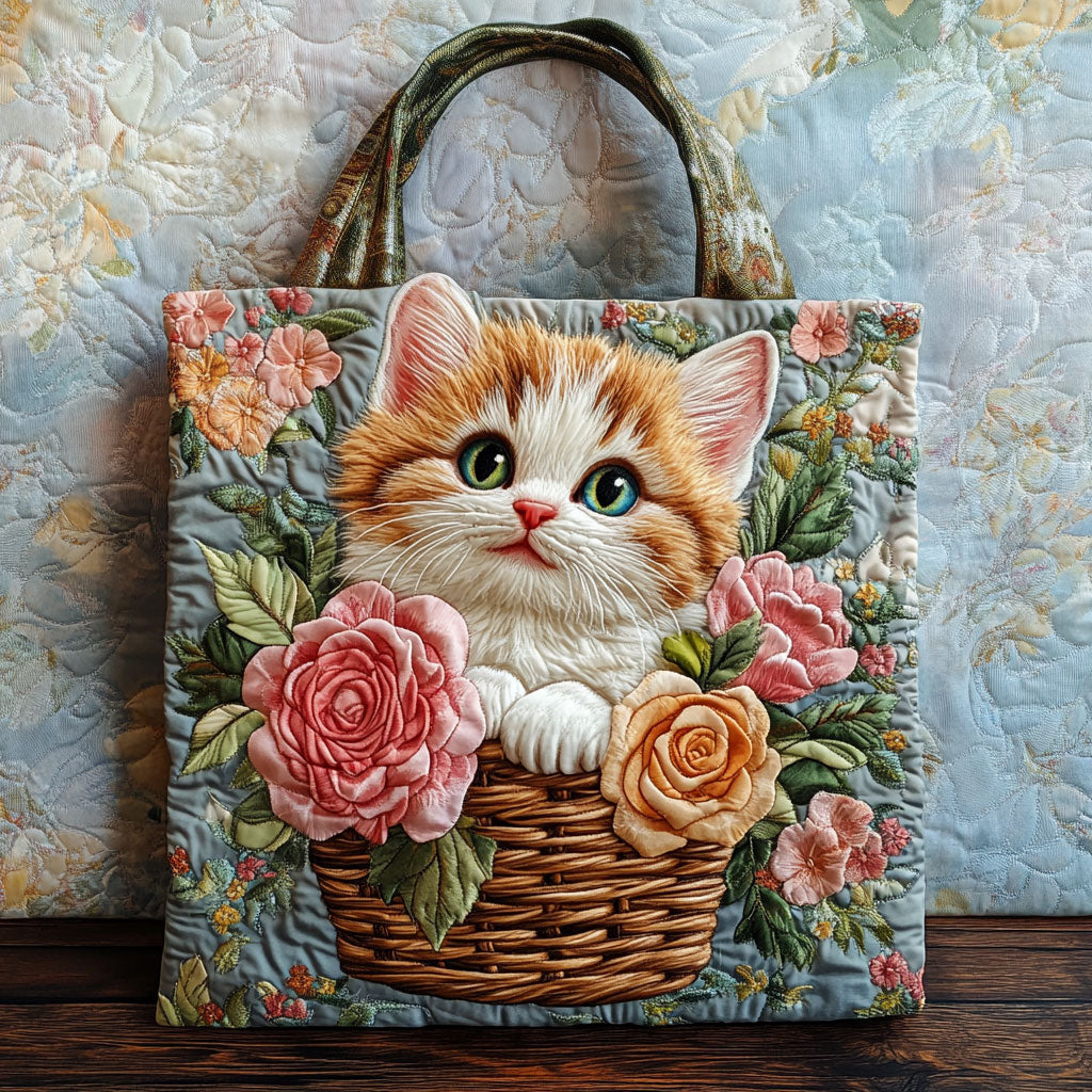תיק בד מרופד – חתלתול בין פרחים